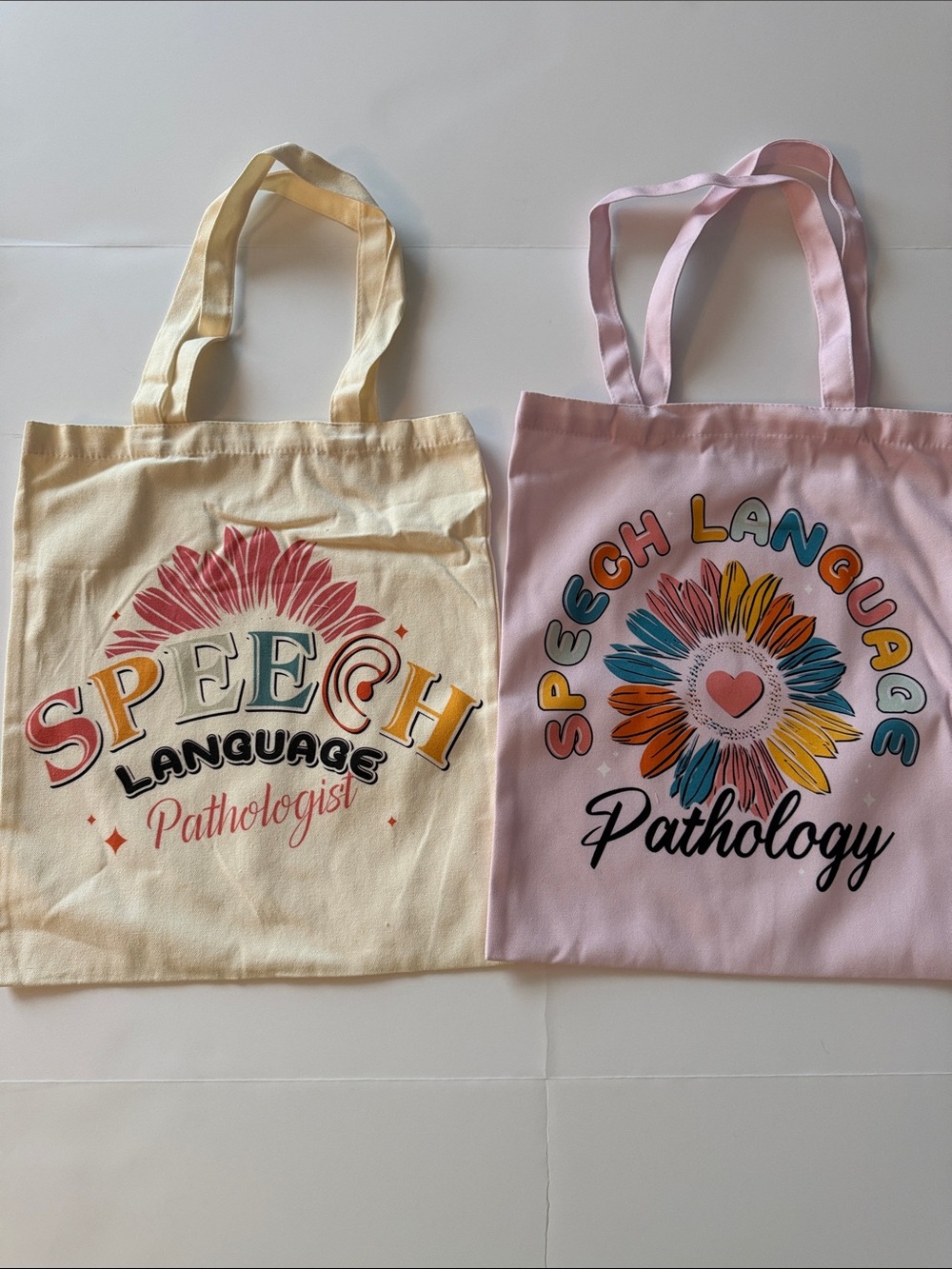 Two Canvas speech therapy Tote Bags pink cream- back to school gift NWOT new SLP